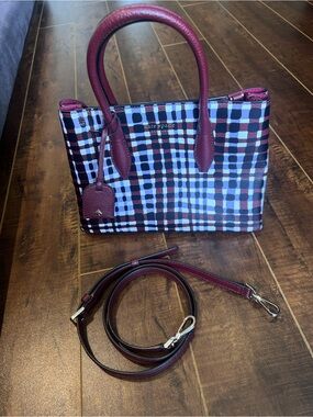 Kate Spade Plaid Medium Satchel / Crossbody Bag - Burgundy & Lavender Multi NWOT